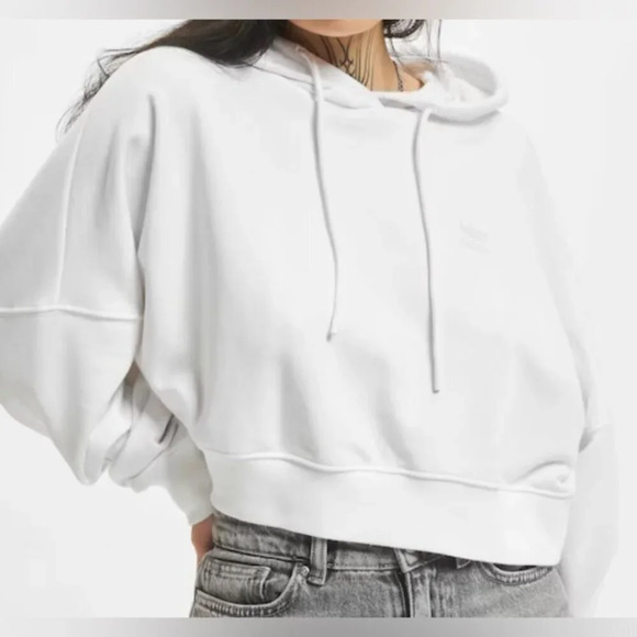 Adidas white cropped sweatshirt hoodie Sz M - Picture 3 of 16